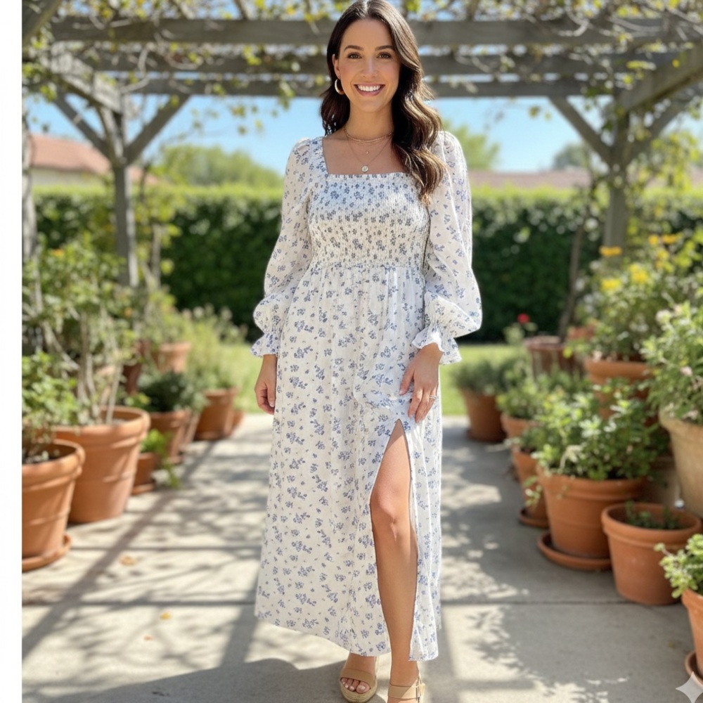 House of Harlow Linen Blend Floral Midi Dress S - Picture 13 of 13